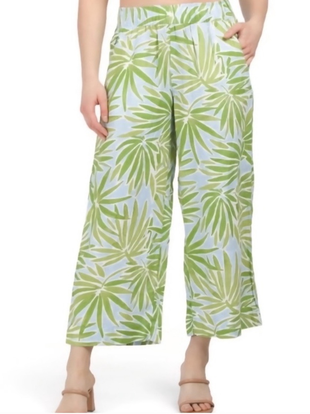 Sigrid Olsen | Trapunto Dolman Green Leaf Print Wide Leg Pants | M